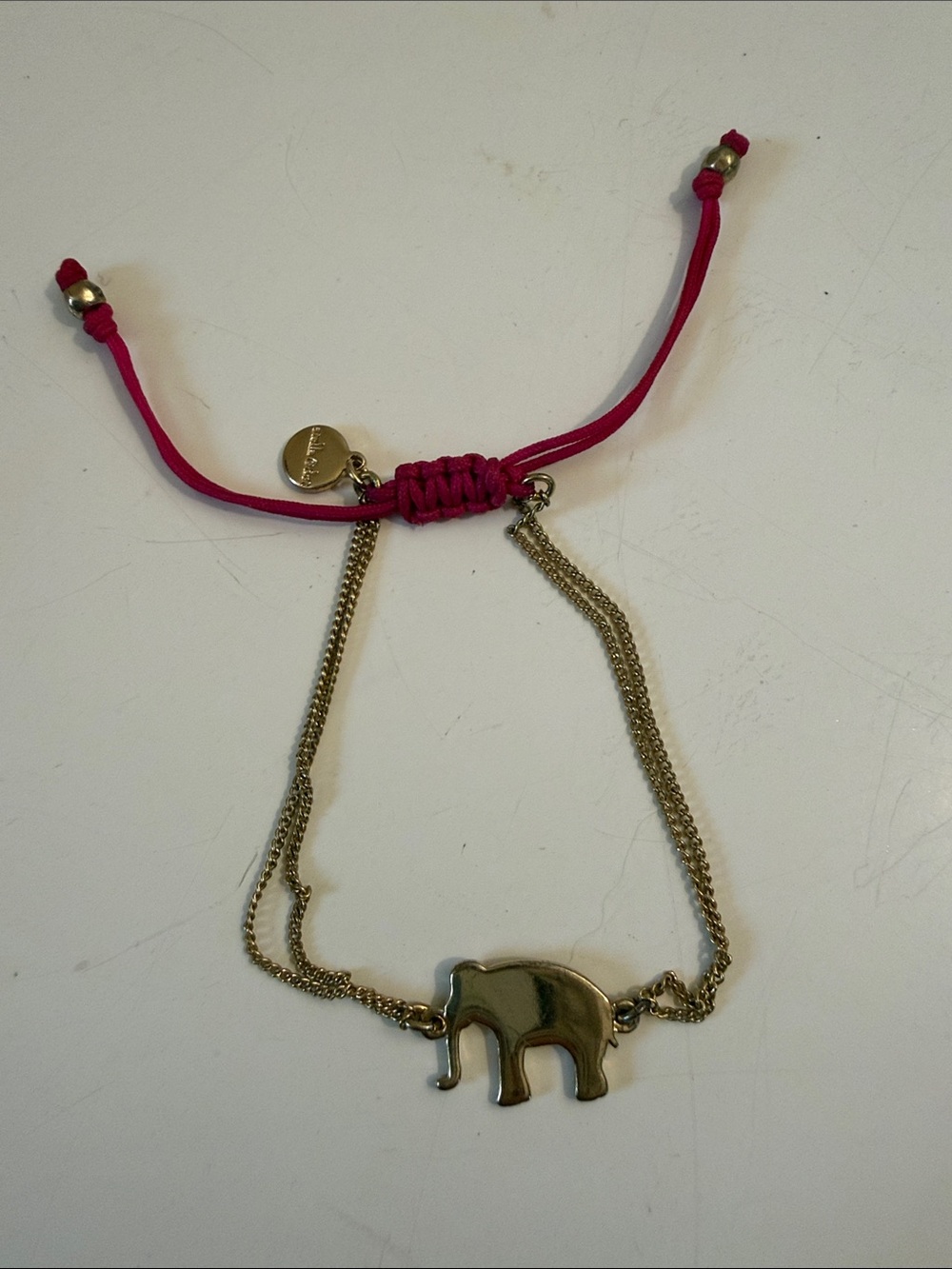 Stella & Dot Pink Cord Elephant Bracelet with Gold Chain